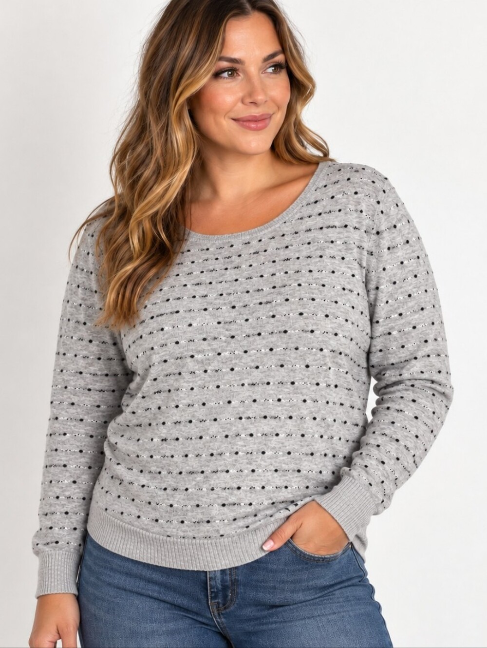 GAP Gray and Black Striped Crew Neck Sweater XL